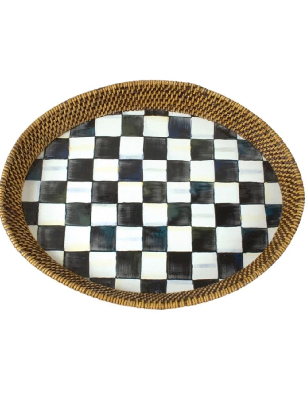 MacKenzie-Childs Courtly Check Rattan Serving Tray-Large 12x15 Inches